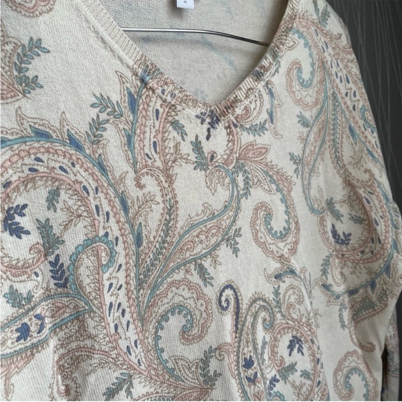 J. Jill Tan Floral Paisley Pullover V Neck Sweater Long Sleeve Size XS - Picture 6 of 6